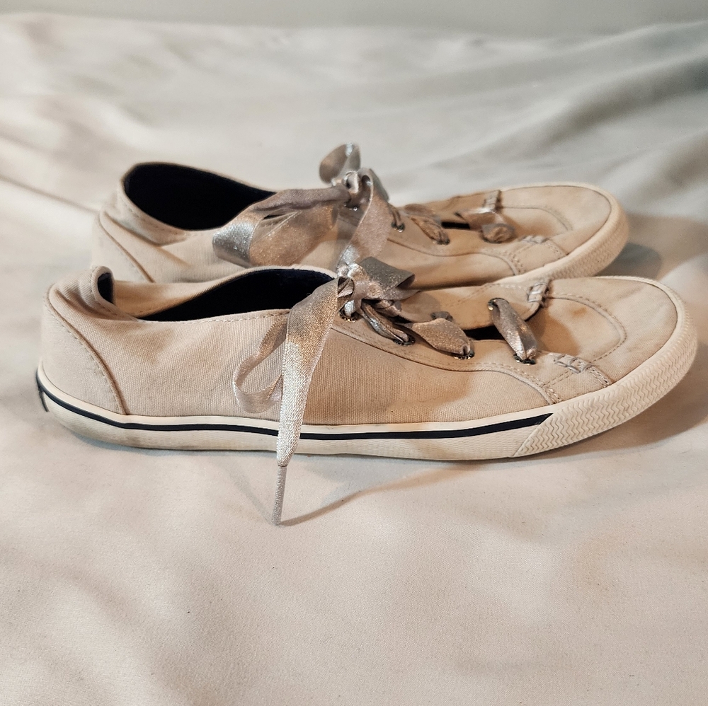 Sperry Top Sider Gray Silver Boat Shoes 8.5 Has Flaws/stains